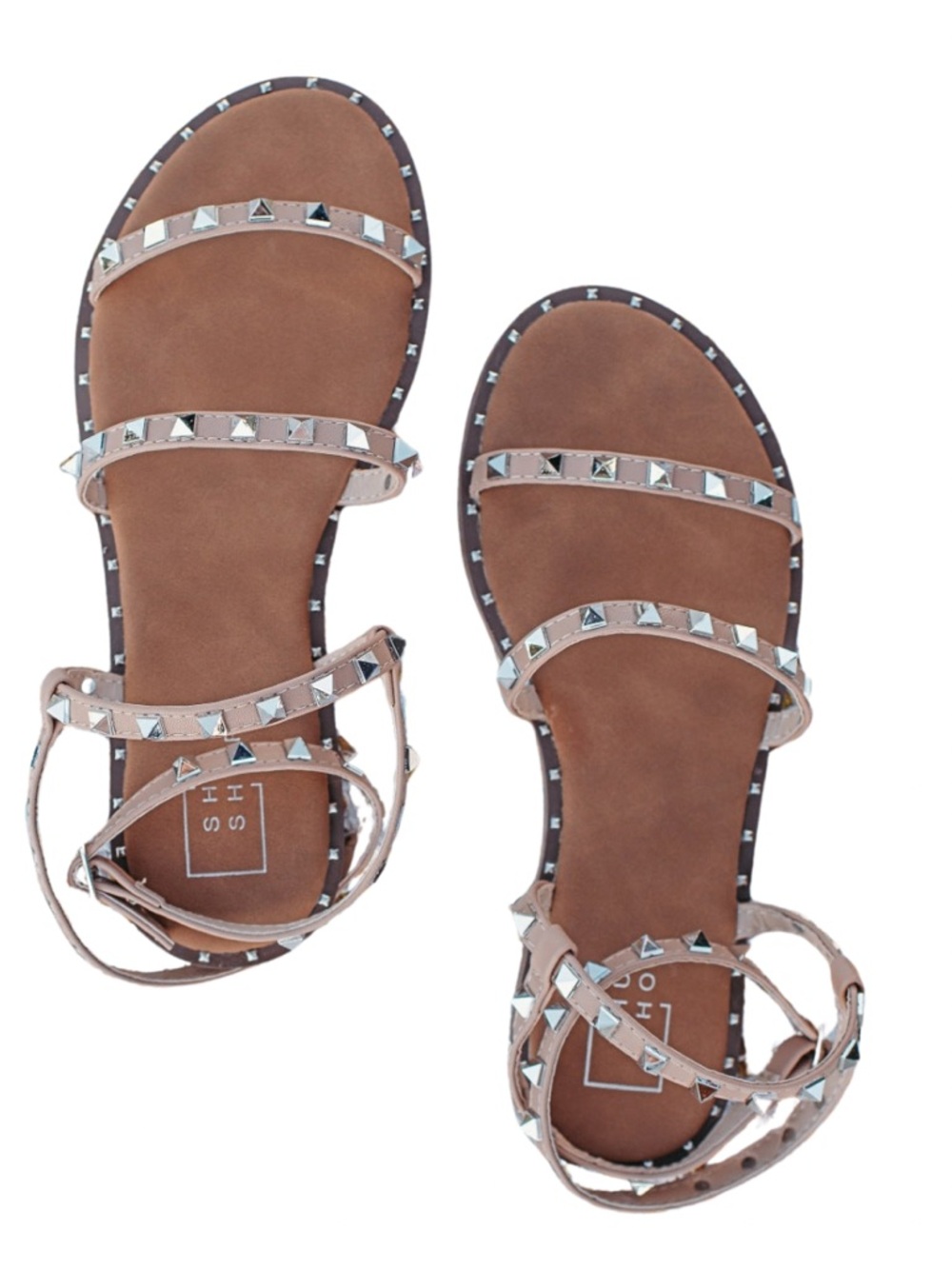 ShuShop Nude Studded Multi-Strap Womens Sandals